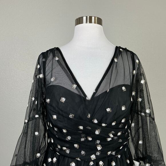 Adrianna Papell Glitter Dot Fit and Flare Evening Gown Black and Gold Size 6 - Picture 7 of 13